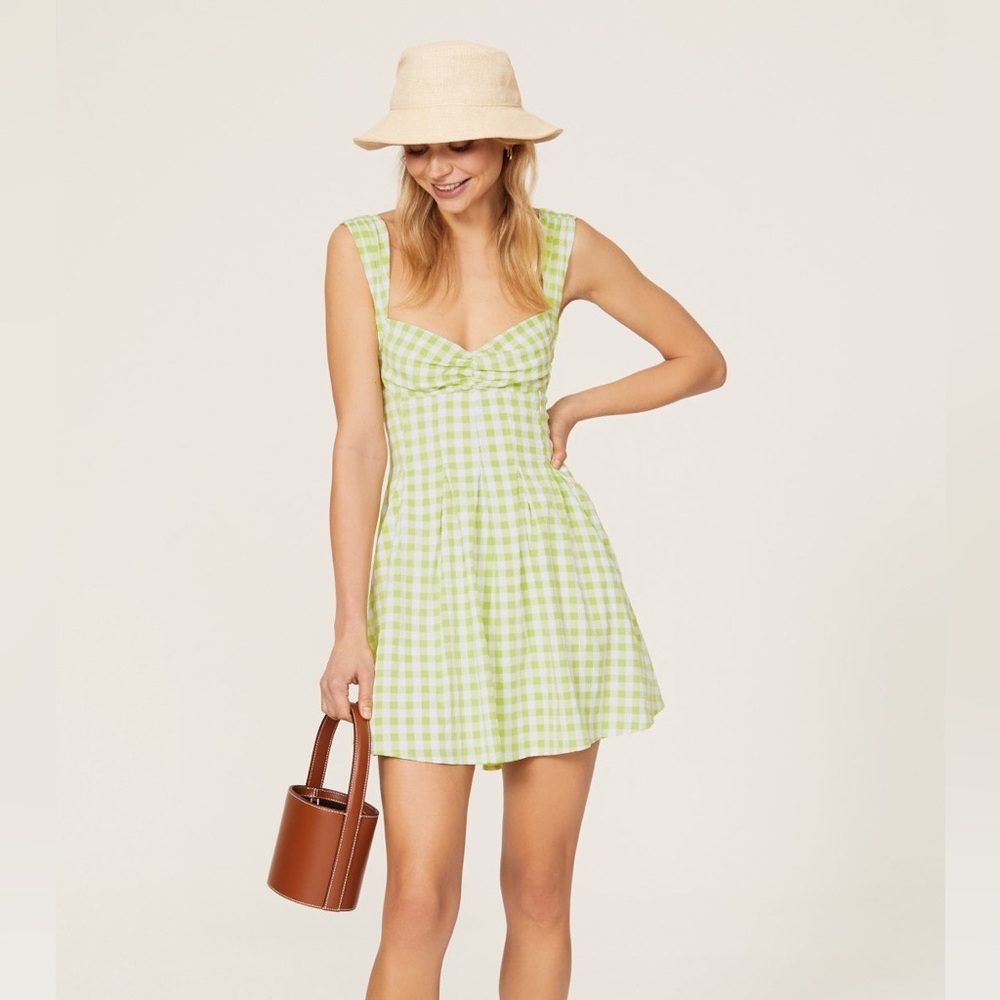 For Love And Lemons Lime Gingham Mini Dress